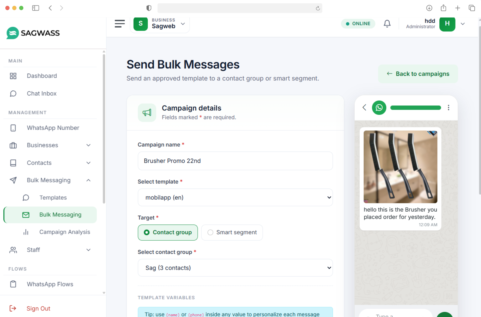 Bulk messaging campaigns